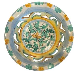 Caltagirone, Sicily Hand Painted Colorful Ceramic Decorative Cut Out Bowl 8.5"